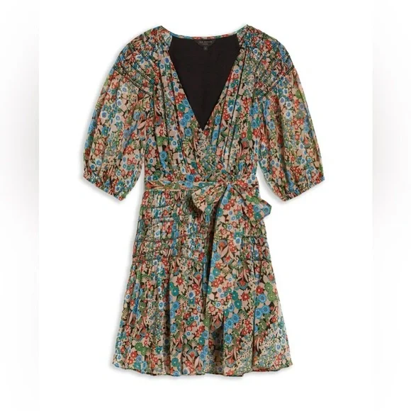 NWT Ted Baker London Tiania Black Floral Mini Dress Sz 8 (3) Fall Trend - Picture 8 of 10